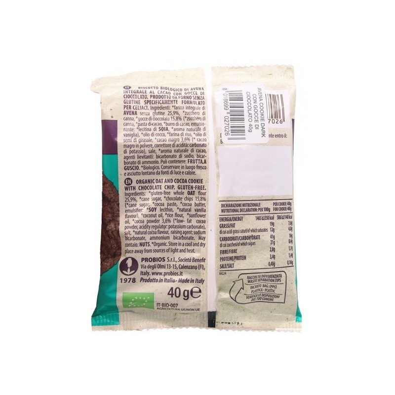 Avena Cookies Dark gocce Cioccolato 40g | ProBios